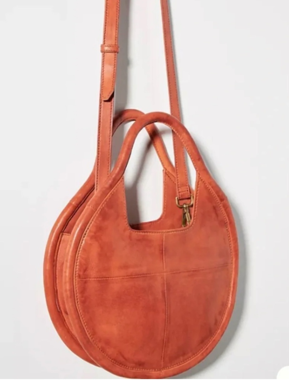 Anthropologie Julien Mini Leather Crescent Tote Bag in Cognac Brown